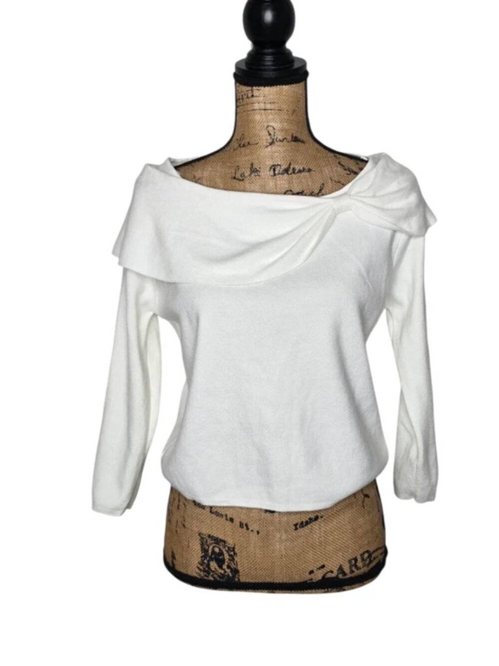 Vila Milano Women's White 3/4 Sleeve Off the Shoulder Shirt Sweater Size Large
